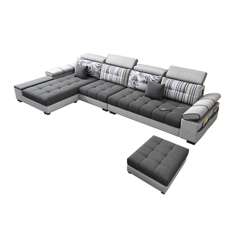 モジュラーコンテンポラリーフェイクレザーとリネン家具のセクション