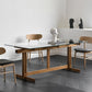 Clear Modern Rectangle Glass Dining Table with Solid Wood Trestle Base