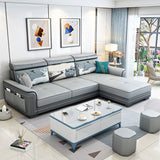 Contemporary Flared Arms Sectional 3-seat Faux Leather Sofa with Ottoman Included Clearhalo 'Furniture' 'furniture_sectionals' 'kitchen' 'kitchen_sectionals' 'Living Room Furniture' 'Sectionals' 1200x1200_3cf990af-683d-41d4-a75d-dc681964b739