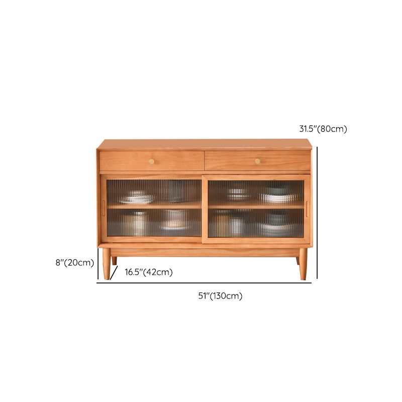 Moderno server in legno massiccio di pino 2 cassetto credenza marrone con porta di vetro