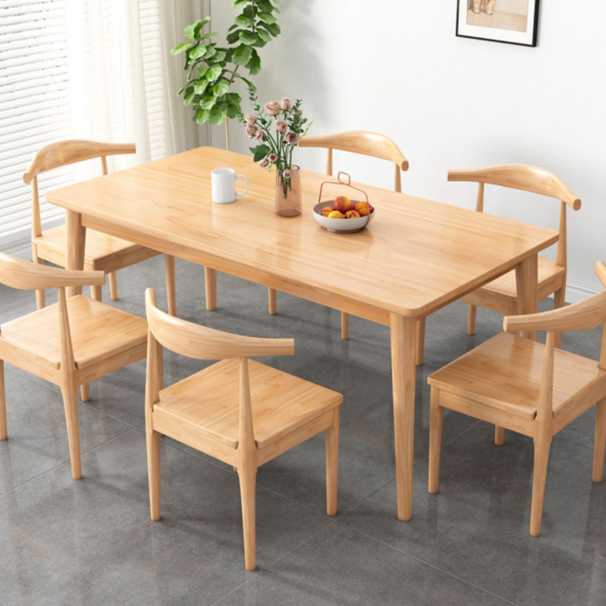 Modern Rectangular Natural Rubberwood Dining Table with 4 Legs Clearhalo 'Dining Tables & Seating' 'Dining Tables' 'dining_table' 'furn' 'furn_dining_table' 'Furniture' 'Kitchen & Dining Furniture' 1200x1200_3cfc9b53-4b0c-4899-9756-1018129bf323
