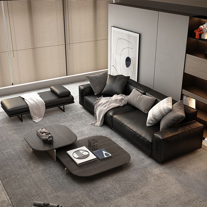 26.38" H Genuine Leather Square Arm Modern Sofa with Storage Black Standard Sofa Clearhalo 'furn' 'furn_sofas' 'Furniture' 'furniture_sofas' 'kitchen' 'kitchen_sofas' 'Living Room Furniture' 'Sofa' 'sofas' 1200x1200_3d0024e9-0078-47b2-941b-b73d086e2942