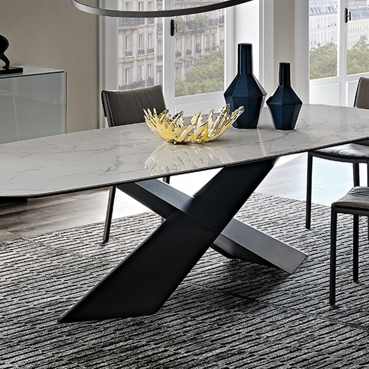 Sintered Stone Top Table for Restaurant Industrial Dining Table with Black Pedestal Base Clearhalo ' dining_table' 'Dining Tables & Seating' 'Dining Tables' 'furn' 'furn_dining_table' 'Furniture' 'furniture_dining_table' 'Kitchen & Dining Furniture' 'kitchen&dining_furn' 'kitchen' 'kitchen_dining_table' 1200x1200_3d006400-e76f-4446-8821-9e3aefe49d11