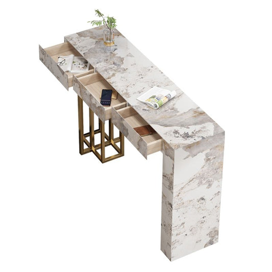 Nordic Glam Rectangle Bar Counter Table Sintered Stone Dining Table for Kitchen Clearhalo 'Bar Furniture' 'Bar Tables' 'bar_tables' 'furn' 'furn_bar_tables' 'Furniture' 'furniture_bar_tables' 'Kitchen & Dining Furniture' 1200x1200_3d011bd4-3075-49ff-8433-13a8f3fe553b