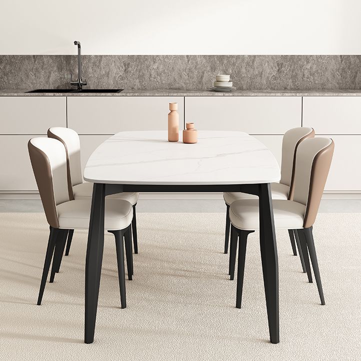 工業長方形のダイナーテーブル三脚ベースダイニングテーブルと白い石の上部