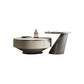 Table basse ronde sur piédestal en acier inoxydable avec dessus en ardoise gris/or