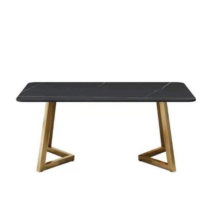 Metal Traditional Luxury Rectangle Dining Table with Sled Sintered Stone Table for Home Clearhalo 'Dining Tables & Seating' 'Dining Tables' 'dining_table' 'furn' 'furn_dining_table' 'Furniture' 'Kitchen & Dining Furniture' 1200x1200_3d0e1193-0aed-45dd-a0a2-c26db538f2b2