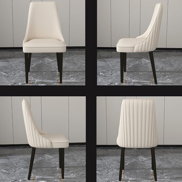 Faux Leather Dining Chairs Modern Parsons Armless Chair with Black Legs