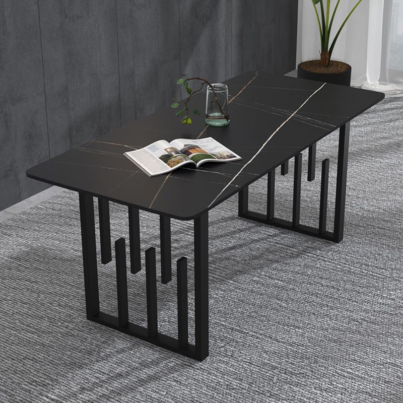 Glam Style Stone Top Double Pedestal Table Home Rectangle Dining Table Clearhalo 'Dining Tables & Seating' 'Dining Tables' 'dining_table' 'furn' 'furn_dining_table' 'Furniture' 'furniture_dining_table' 'Kitchen & Dining Furniture' 'kitchen' 'kitchen_dining_table' 1200x1200_3d0f75da-714f-4fc1-9a3c-643ba73b46b9