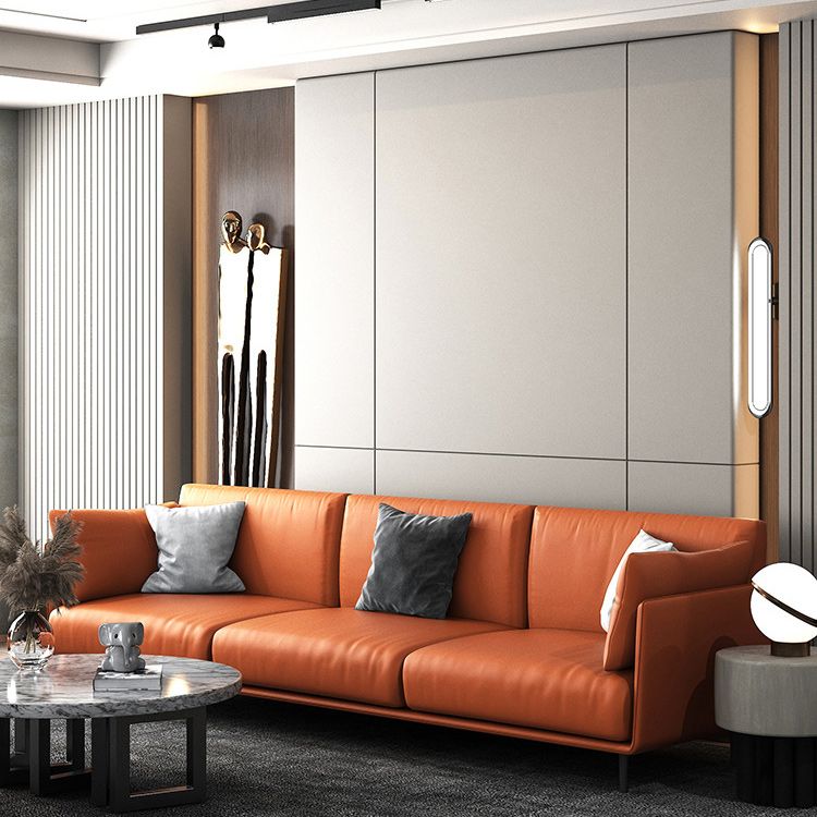 Standard Faux Leather Sofa Modern Pillow Top Arm Sofa in Orange Clearhalo 'furn' 'furn_sofas' 'Furniture' 'Living Room Furniture' 'Sofa' 'sofas' 1200x1200_3d12f816-9e24-44c6-844e-05e6cfd12c19