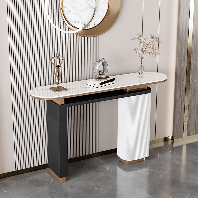 Glam Stone Console Table Oval Shape Console Sofa Table for Hall Clearhalo 'Console Tables' 'console_tables' 'Entry & Mudroom Furniture' 'furn' 'furn_console_tables' 'Furniture' 1200x1200_3d1324ea-fb9d-4892-ad27-dd3a32aa1b2f