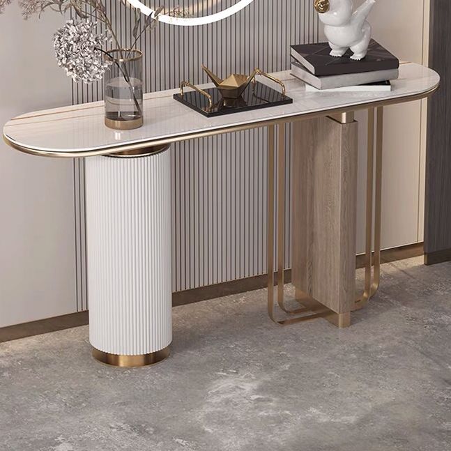 Modern Oval Console Table Stone Console Sofa Table in White for Home