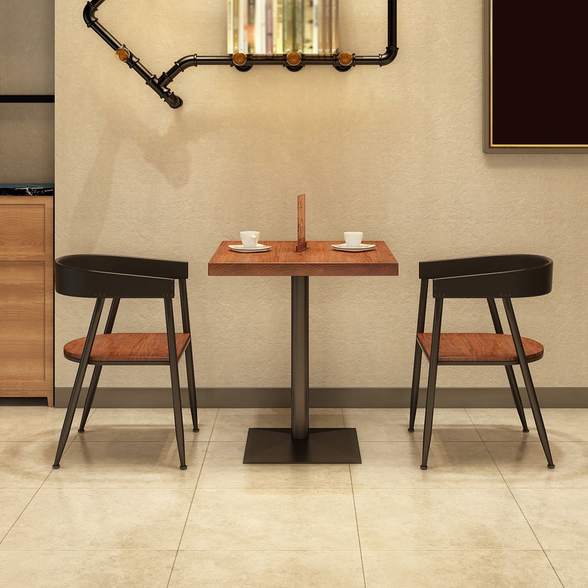 Industrial Style Solid Wood Dining Table Brown square Pedestal Table for Dinning Room Clearhalo ' dining_table' 'Dining Tables & Seating' 'Dining Tables' 'furn' 'furn_dining_table' 'Furniture' 'furniture_dining_table' 'Kitchen & Dining Furniture' 'kitchen&dining_furn' 'kitchen' 'kitchen_dining_table' 1200x1200_3d17421d-201a-4f81-9e6a-6ce0c6858d21