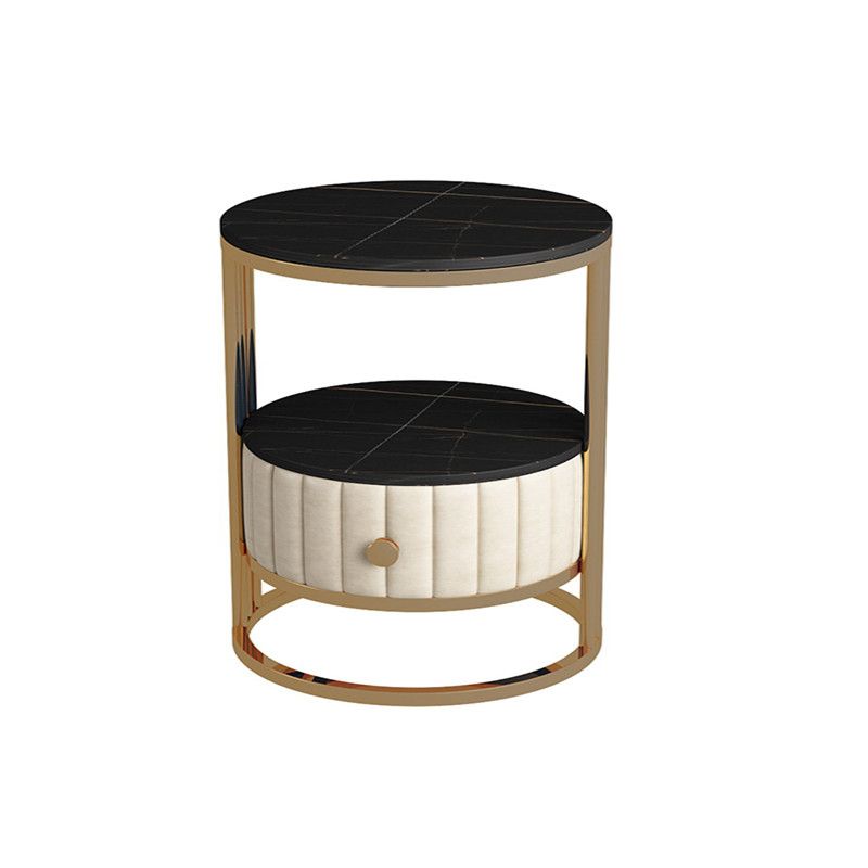 23.6" Tall Modern Slate Round Side Table Steel Frame End Table with Storage