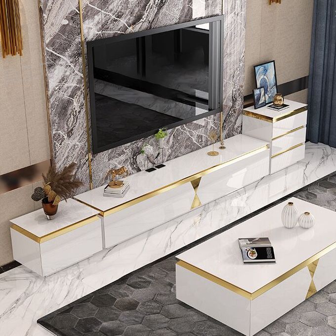 Glas- en houten tv -mediaconsole met laden Glam TV Stand Console