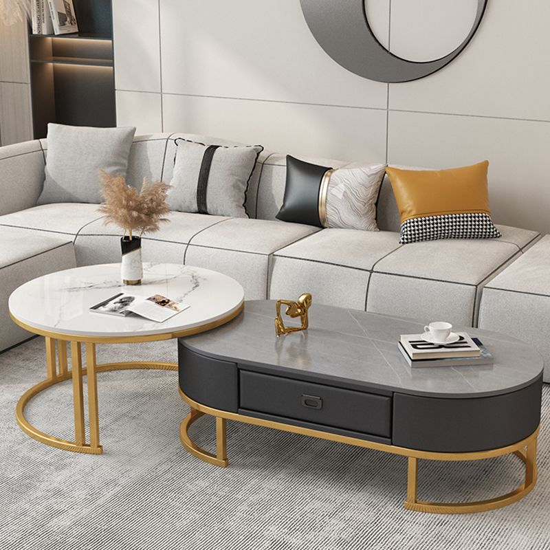 Glam Nesting Coffee Table Set Frame Round Slate Coffee Table with Drawer Clearhalo 'Coffee & Accent Tables' 'Coffee Tables' 'coffee_tables' 'furn' 'furn_coffee_tables' 'Furniture' 'Living Room Furniture' 1200x1200_3d2530a0-a639-45b5-b204-40a42b1d06d8