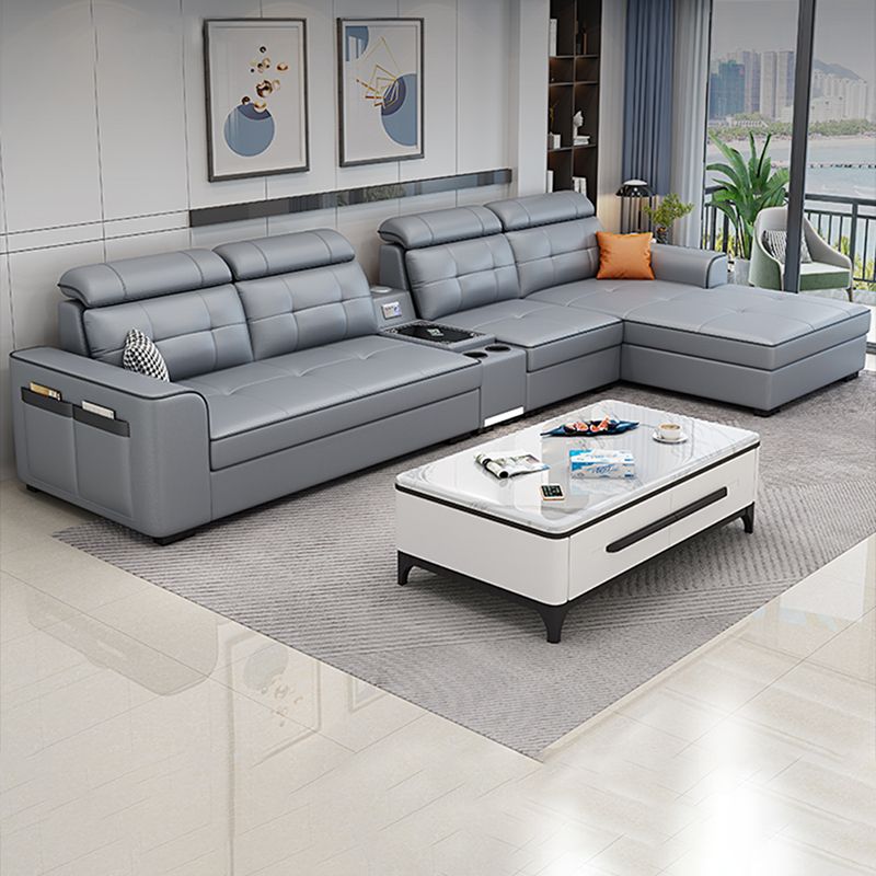 Contemporary Stain-resistant Sectional L-shape Sqaure Arm Sectional in Grey Clearhalo 'furn' 'furn_sectionals' 'Furniture' 'Living Room Furniture' 'Sectionals' 1200x1200_3d26a183-ec7f-4735-aa58-f7951b642688