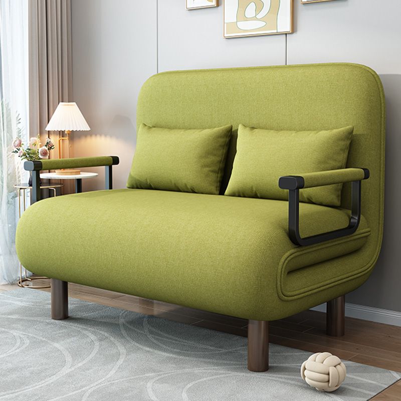 Cama de sofá futón contemporáneo con 2 almohadas y almohadas de vuelta en la mezcla de lino