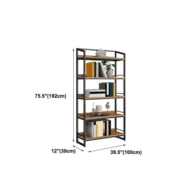 Modern Style Bookcase Black Metal Frame Open Back Bookshelf for Home Office