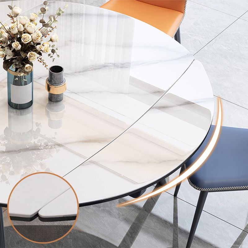 Mesa de comedor moderna de piedra blanca extensible con 4 patas de madera de goma negra