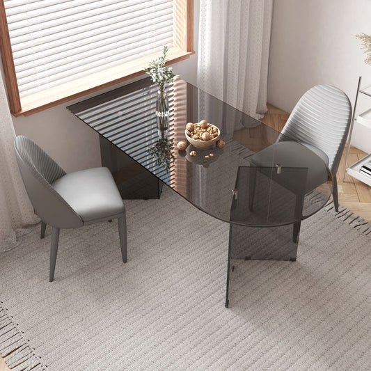 Tavolo da tavolo a forma di semplicità in vetro intrecciato doppio piedistallo sala da pranzo