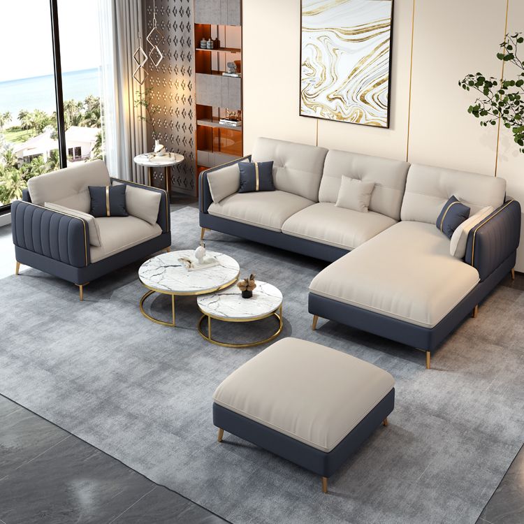 Beige Contemporary Faux Leather Sofa with Recessed Arm 30.7" Clearhalo 'furn' 'furn_sectionals' 'Furniture' 'furniture_sectionals' 'kitchen' 'kitchen_sectionals' 'Living Room Furniture' 'Sectionals' 1200x1200_3d2c7e07-850a-4ba4-a20c-f7042bbc1271