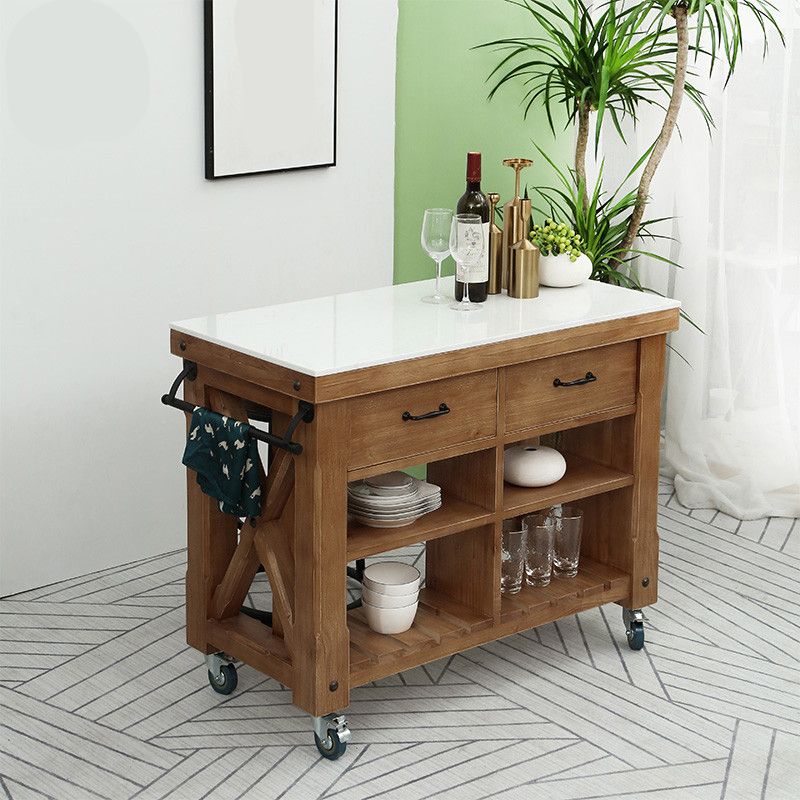 Farmhouse Pine Kitchen Island Cucina rimovibile con cassetto e scaffali