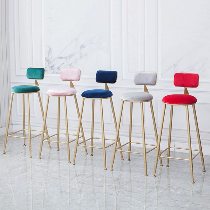 Scandinavian Footrest Bar Stools Fabric Round Seat Barstool with 4 Gold Iron Legs Clearhalo 'Bar Furniture' 'Bar Stools' 'bar_stools' 'furn' 'furn_bar_stools' 'Furniture' 'Kitchen & Dining Furniture' 1200x1200_3d3226f0-364e-4998-b9e0-bdc06d91ddff