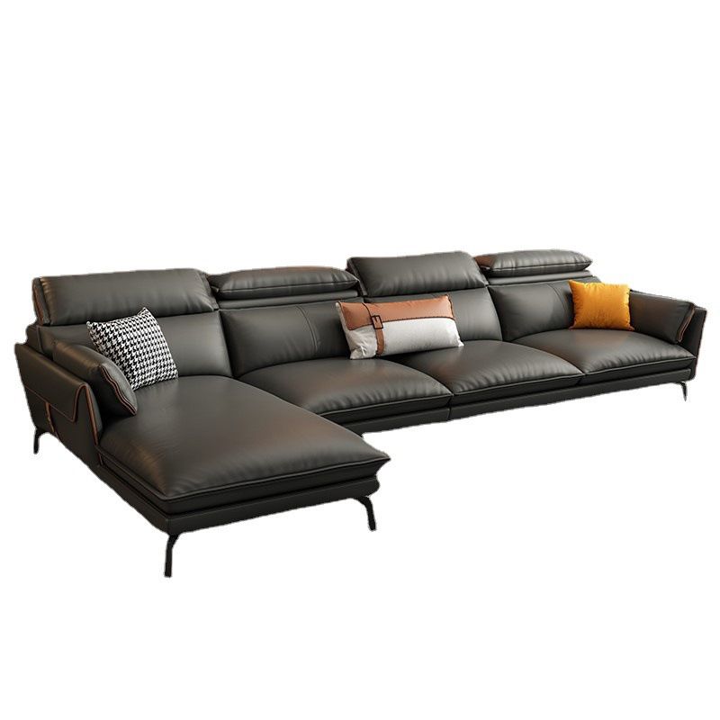 Modern Sofa & Chaise 4-seat Faux Leather Flared Arm Sectional