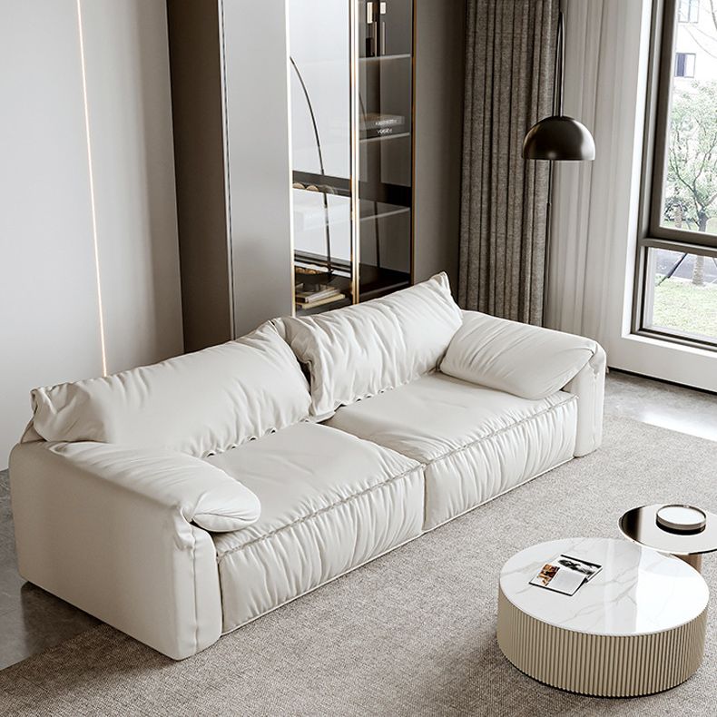 Contemporary Leather Sofa Pillow Top Arm Sofa with Cushions Back