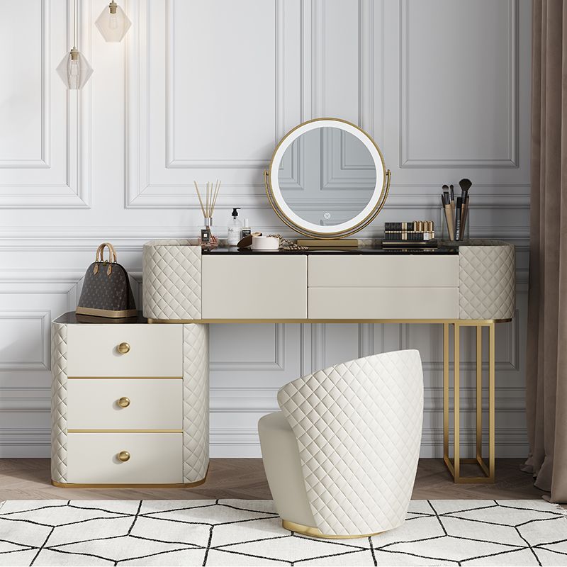 White Mirrored Make-up Vanity Glass Top Dressing Table Stool Set Clearhalo 'Bedroom Furniture' 'furn' 'furn_makeup_vanities' 'Furniture' 'Makeup Vanities' 'makeup_vanities' 1200x1200_3d3d4f71-724c-45b7-8703-19593c17f42b