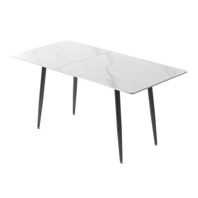 Rectangle Extendable Industrial Dining Table White Sintered Stone Table with 4 Black Legs Clearhalo ' dining_table' 'Dining Tables & Seating' 'Dining Tables' 'furn' 'furn_dining_table' 'Furniture' 'furniture_dining_table' 'Kitchen & Dining Furniture' 'kitchen&dining_furn' 'kitchen' 'kitchen_dining_table' 1200x1200_3d3f792c-4858-4fe1-b8b7-58bc9267369c