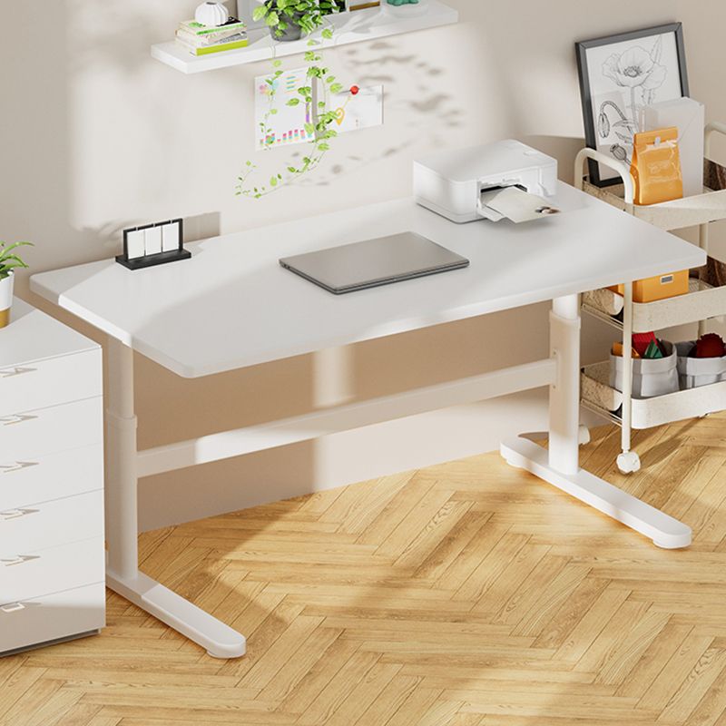 Contemporary Adjustable Height Writing Desk White T-shape Base Office Desk Clearhalo 'furn' 'furn_office_desk' 'Furniture' 'Office Desks' 'Office Furniture' 'office_desk' 1200x1200_3d402129-8bda-4808-af3f-55ef58644926