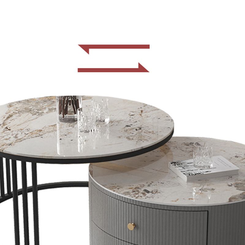 Mesa de centro con tapa de piedra y estructura de pizarra, juego de mesa de centro Glam con 2 cajones