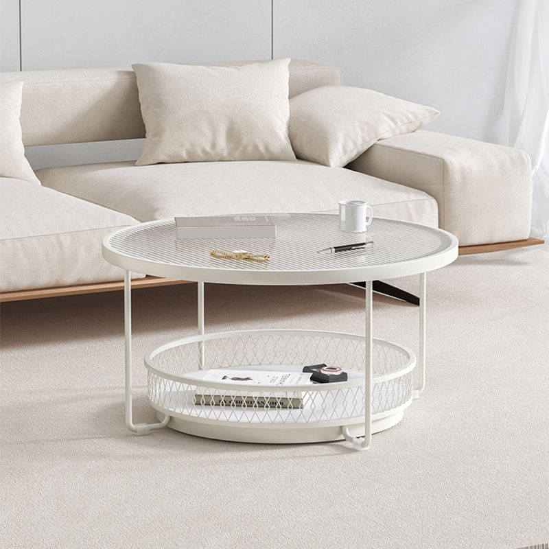 Modernistic Glass Top Coffee Table Round Metal Frame Cocktail Table Clearhalo 'Coffee & Accent Tables' 'Coffee Tables' 'coffee_tables' 'furn' 'furn_coffee_tables' 'Furniture' 'Living Room Furniture' 1200x1200_3d42f26e-043e-485d-8e92-3fd3cecc352a