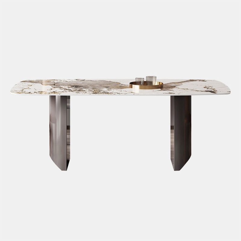 Moderne rechthoekige stenen tafel standaardhoogte dubbele voetstuk eettafel