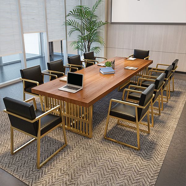 Glam Style Rectangular Office Desk Solid Wood Top Desk with Metal Legs for Office Clearhalo 'furn' 'furn_office_desk' 'Furniture' 'furniture_office_desk' 'Office Desks' 'Office Furniture' 'office_desk' 1200x1200_3d45ccc4-0e0b-44b0-825f-d9c5a2dd3bb6