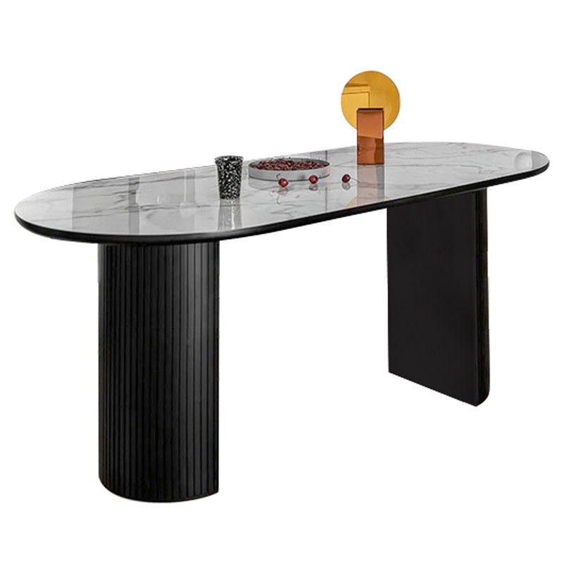 Sintered Stone Double Pedestal Table Simplicity Dining Table Oval for Home Clearhalo ' dining_table' 'Dining Tables & Seating' 'Dining Tables' 'furn' 'furn_dining_table' 'Furniture' 'furniture_dining_table' 'Kitchen & Dining Furniture' 'kitchen&dining_furn' 'kitchen' 'kitchen_dining_table' 1200x1200_3d480072-ad12-4491-9263-282ea0051505
