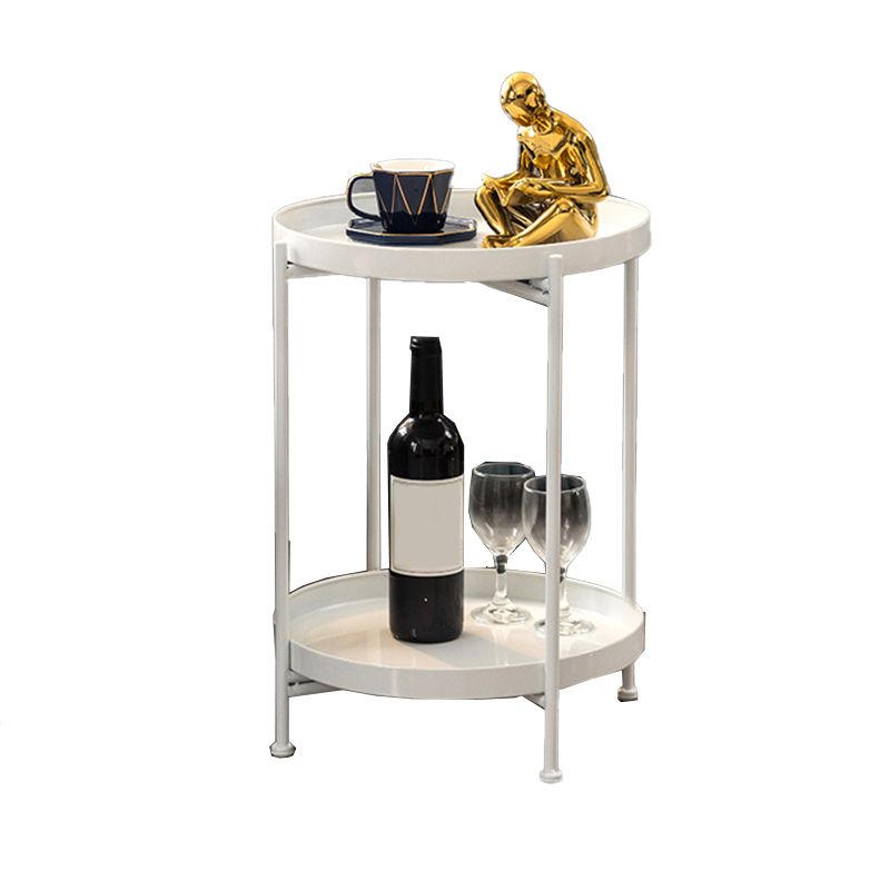 Round Shape Accent Side Table Metal Contemporary with Storage End Table