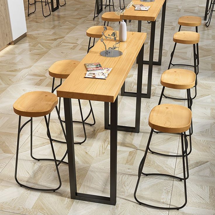 Solid Wood Bar Stool and Table Set 1/4/7 Pcs Black Iron Base Bar Table and Stools Clearhalo 'Bar Furniture' 'furn' 'furn_home_bar_bar_sets' 'Furniture' 'Home Bars & Bar Sets' 'home_bar_bar_sets' 'Kitchen & Dining Furniture' 1200x1200_3d4fb18c-c28e-46af-8ce0-11b08a825368