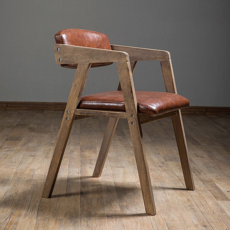 PU Leather Upholstered Dining Arm Chair Open Back Armchair with Wood Legs Clearhalo ' kitchen&dining_furn' 'Dining Chairs' 'Dining Tables & Seating' 'dining_chair' 'furn' 'furn_dining_chair' 'Furniture' 'furniture_dining_chair' 'Kitchen & Dining Furniture' 'kitchen' 1200x1200_3d50a692-050a-40ff-b0f1-8ac34f9ea6d0