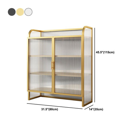 Metaalachtige afwerking dressoir met glazen deuren glamour dinerserver met metalen benen