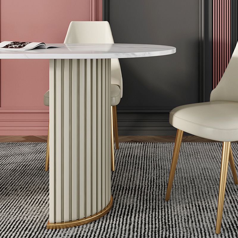 White Stone Top Dining Table Modern Oval Dining Table with Sled Base Clearhalo 'Dining Tables & Seating' 'Dining Tables' 'dining_table' 'Furniture' 'furniture_dining_table' 'Kitchen & Dining Furniture' 'kitchen' 'kitchen_dining_table' 1200x1200_3d52957e-43cc-4849-ab89-1103c50b9a87