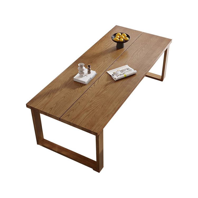 Tavolo da pranzo in legno in solido marrone mobili rettangolari moderni con doppia base di piedistallo