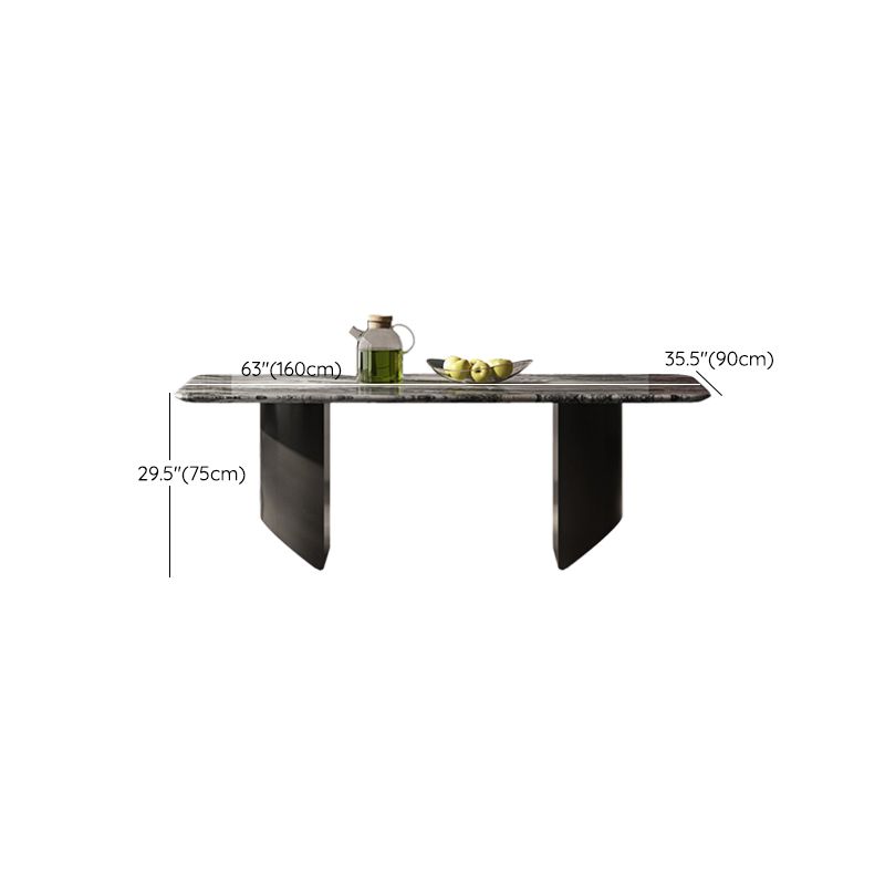 Simplicity Style Rectangle Marble Fixed Dinner Table with Double Pedestal