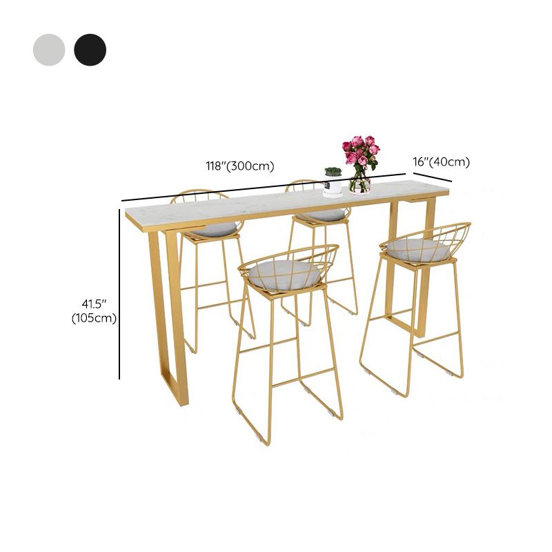 Glam Rectangle Bar Table Faux Marble Trestle Base Bistro Bar Desk ...