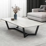 Modern Style Rectangular Slate Table with Metal Trestle Type Base Coffee Table