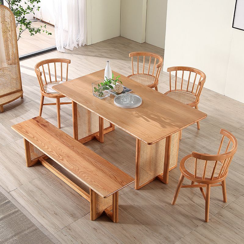 Rectangle Wood Dining Table Modern Oak Table in Nature with Double Pedestal Clearhalo ' dining_table' 'Dining Tables & Seating' 'Dining Tables' 'furn' 'furn_dining_table' 'Furniture' 'furniture_dining_table' 'Kitchen & Dining Furniture' 'kitchen&dining_furn' 'kitchen' 'kitchen_dining_table' 1200x1200_3d5f7fe0-47e6-4b38-a04c-230ce2eead1f