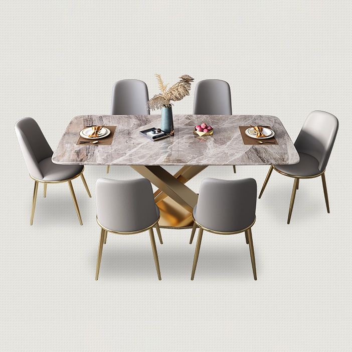 Rectangle Traditional Luxury Dining Table Grey Sintered Stone Table with Gold Pedestal Base Clearhalo ' dining_table' 'Dining Tables & Seating' 'Dining Tables' 'furn' 'furn_dining_table' 'Furniture' 'furniture_dining_table' 'Kitchen & Dining Furniture' 'kitchen&dining_furn' 'kitchen' 'kitchen_dining_table' 1200x1200_3d5ff429-0b57-410f-ad86-12b98abbc02f