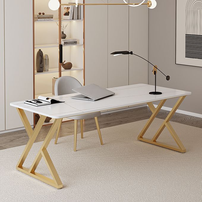 Glam -Schreibtisch Antique Finish Rechteck Computertisch mit Metallbeinen